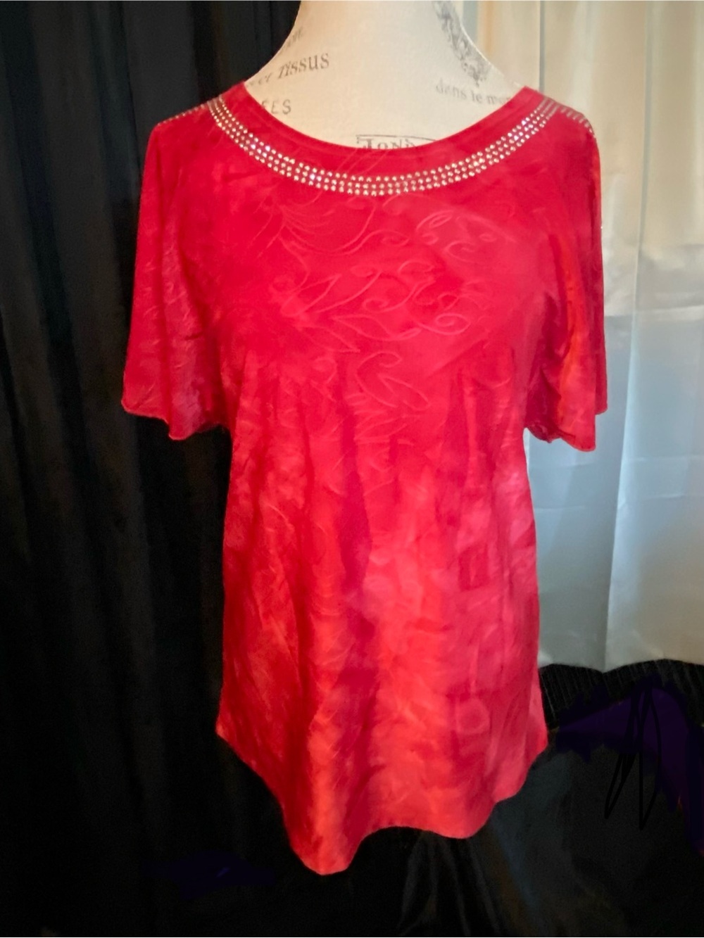 NWOT Rhinestone Trim Top - perfect. All stones in place! Measurements in photos